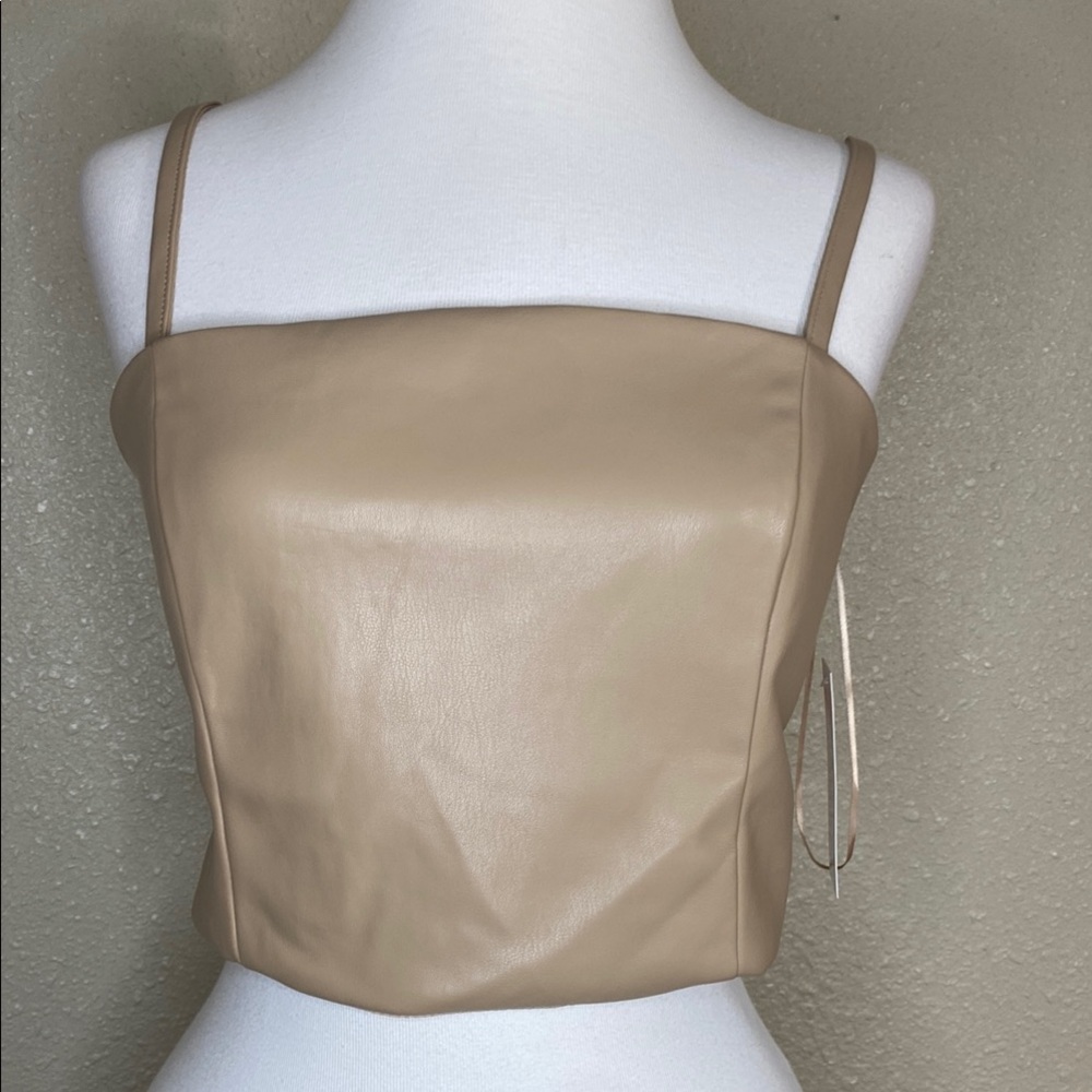 Kirious Tan Faux Leather Cropped Top NWT Size L